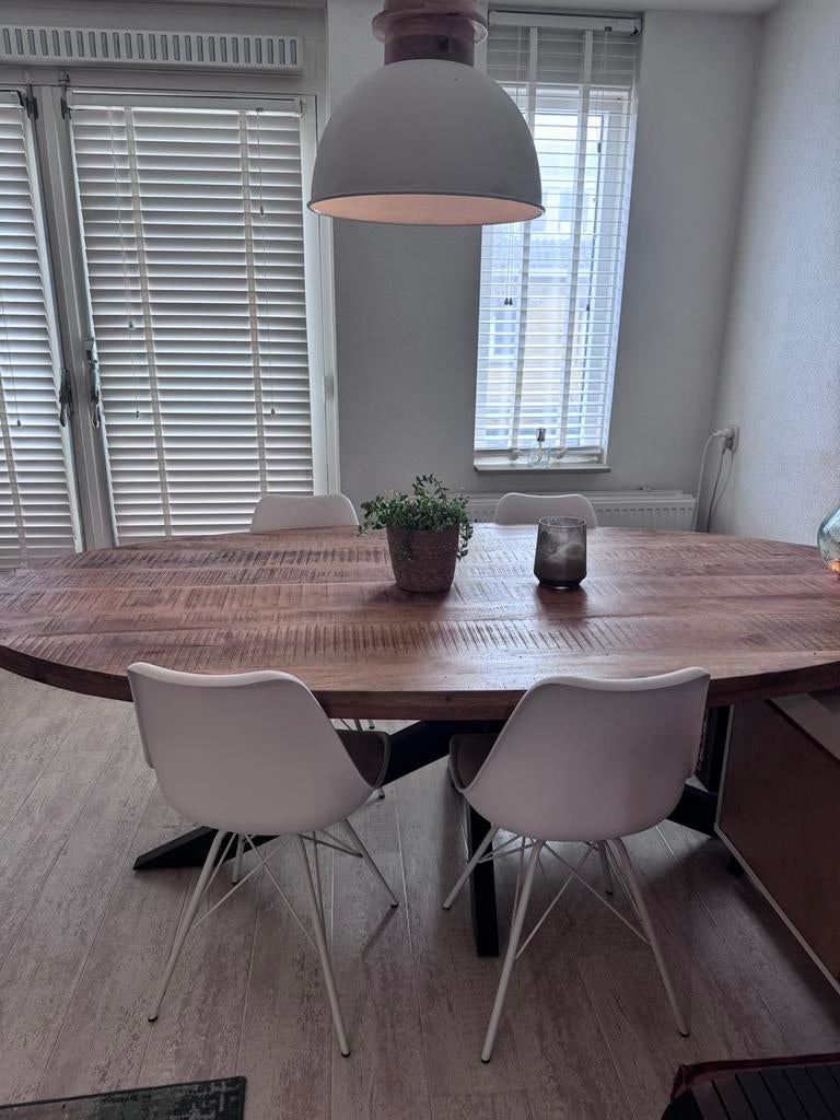 Set van 4 witte kuipstoelen met kussens, Ophalen, Kunststof, Gebruikt, Wit