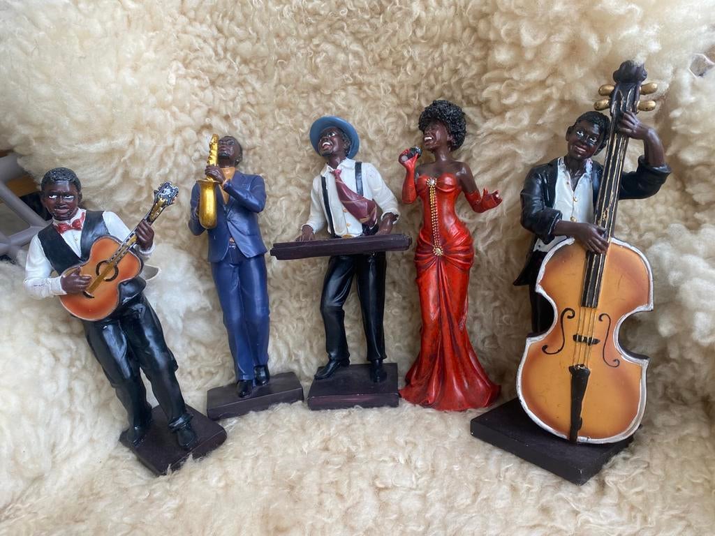 Vintage set van vijf jazzmuzikant-beeldjes, Verzamelen, Beelden en Beeldjes, Ophalen of Verzenden