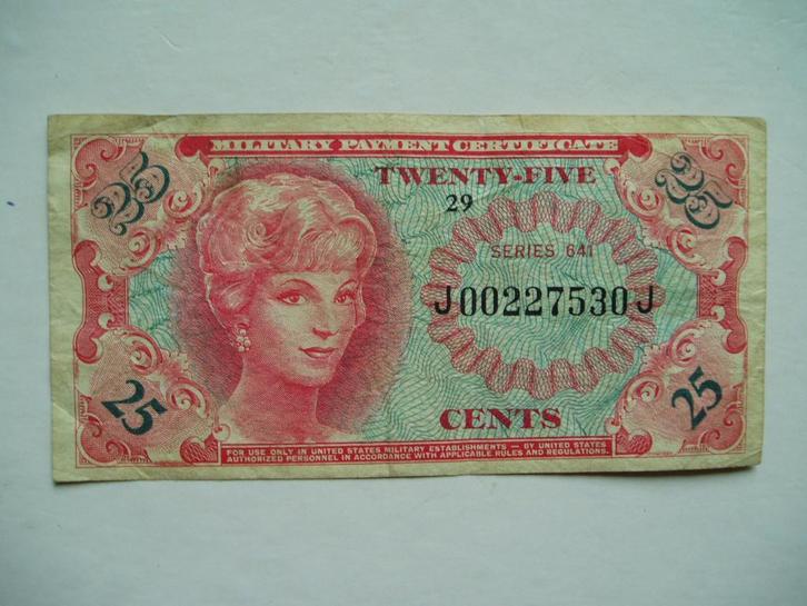 840. Amerika, MPC 25 cents 1965 series 641 Woman., Postzegels en Munten, Bankbiljetten | Amerika, Los biljet, Noord-Amerika, Verzenden
