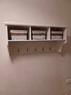 Kapstok met 5 haakjes en 3 mandjes, wit, Ophalen, Hout, Wandkapstok, Minder dan 100 cm