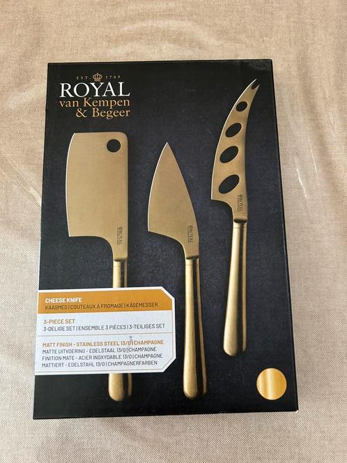 Royal van Kempen & Begeer 3-delige Kaas Messenset Champagne, Huis en Inrichting, Keuken | Bestek, Nieuw, Los bestek, Rvs of Chroom
