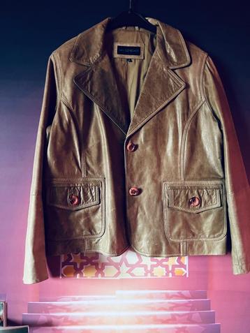  Super mooie khaki kleurige leren blazer maat 46 nu 49,99€ beschikbaar voor biedingen