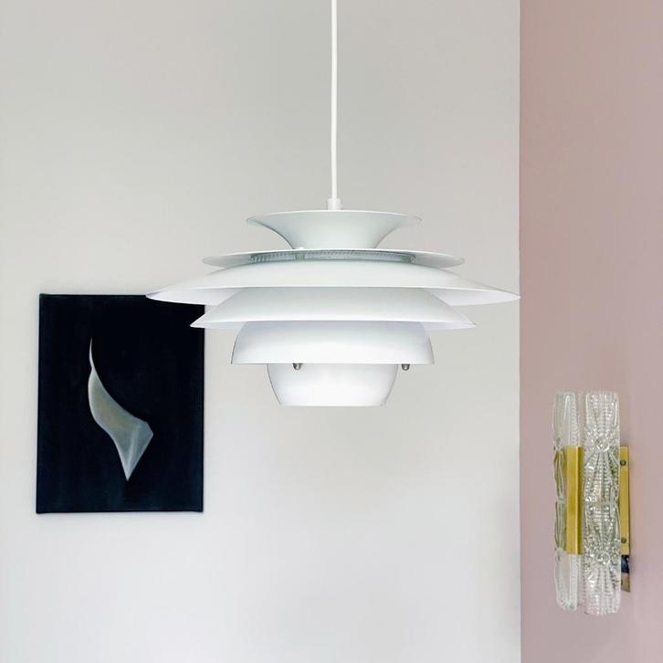 vintage Mid Century Deens design LAMP Jeka witte schalenlamp, Huis en Inrichting, Lampen | Hanglampen, Gebruikt, Minder dan 50 cm