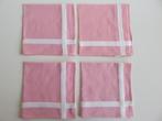 4 vintage roze stoffen katoenen servetten met witte bies, Ophalen of Verzenden, Gebruikt, Roze, Overige typen