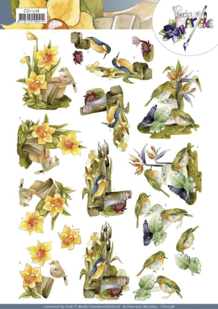 Precious Marieke Birds CD11778 3D knipvel A4, Hobby en Vrije tijd, Kaarten | Zelf maken, Nieuw, Knipvel, Dieren, Ophalen of Verzenden