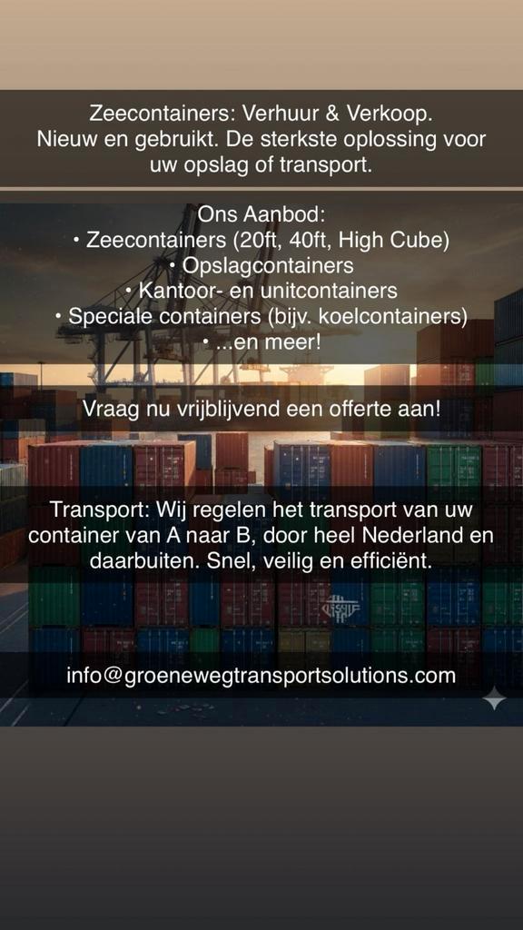 Container huren, Boeken, Vervoer en Transport, Nieuw, Ophalen of Verzenden
