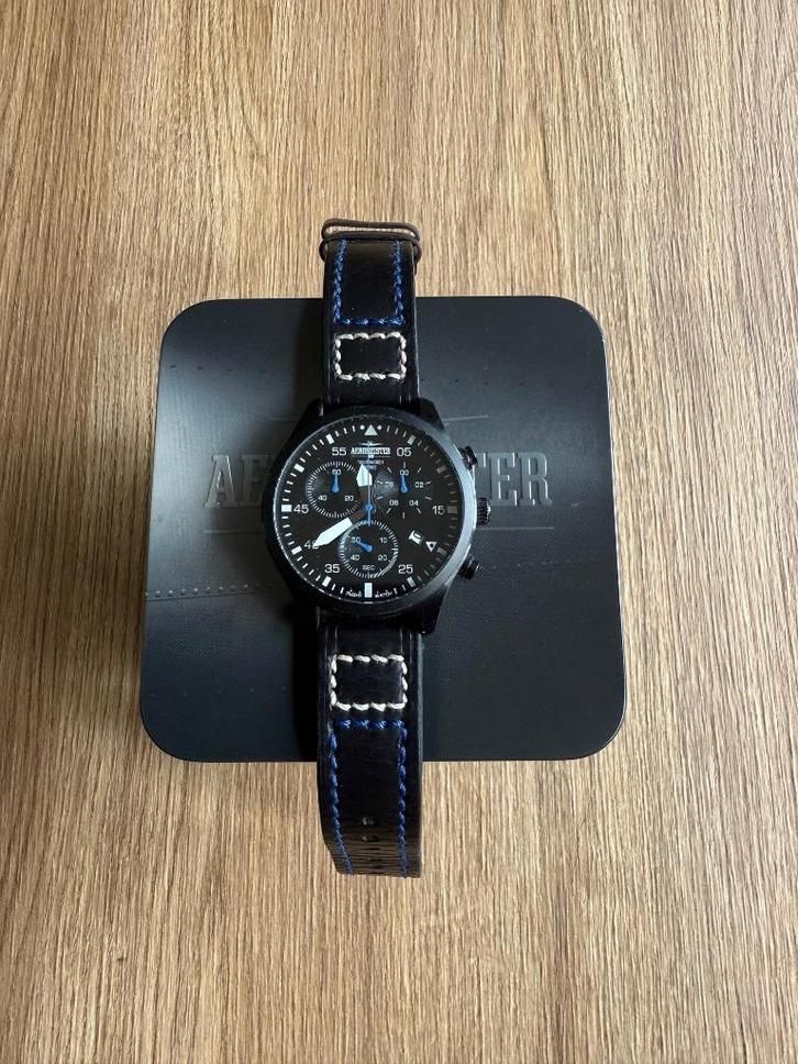 Polshorloge heren zwart van Aeromeister AM8010, Sieraden, Tassen en Uiterlijk, Horloges | Heren, Zo goed als nieuw, Polshorloge