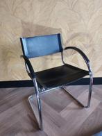 Vintage leren midcentury buisframe stoel zwart met chroom, Huis en Inrichting, Stoelen, Eén, Zwart, Ophalen