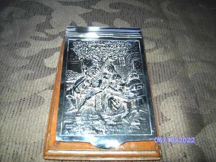 papierhouder/ klem  verzilverd HH90 met afb terras oud hout, Diversen, Schrijfwaren, Gebruikt, Ophalen of Verzenden