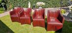 4 Bruin Lederen Eetkamerstoelen op Wieltjes, Huis en Inrichting, Stoelen, Ophalen, Gebruikt, Bruin, Leer