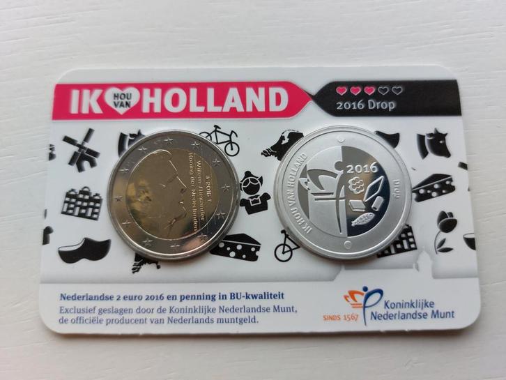 2 euro ik hou van Holland Drop met zilveren penning., Postzegels en Munten, Munten | Nederland, Setje, Euro's, Zilver, Ophalen of Verzenden
