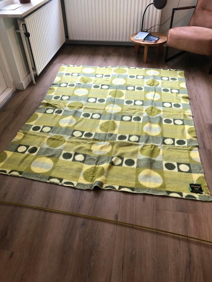 Vintage Smaragd deken - Groen/Wit plaid kleed, Huis en Inrichting, Woonaccessoires | Plaids en Woondekens, Gebruikt, Ophalen of Verzenden