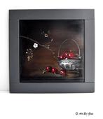 Stilleven van kersen & een hommel, op een oud houten paneel, Antiek en Kunst, Ophalen of Verzenden