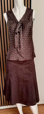 Chique bruine set: H&M blouse  + rok met knopen | Maat 36, H&M, Bruin, Ophalen of Verzenden, Knielengte