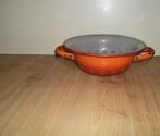 Oud emaille vergiet,oranje gevlamd,bruikbaar,terra,, Ophalen of Verzenden