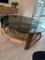 Vintage getinte glazen salontafel jaren ‘50, Gebruikt, Rond, 75 cm of meer, 50 tot 100 cm