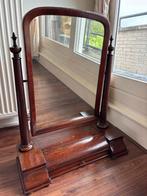 Antieke mahonie kapspiegel, groot model, met drie laden., Ophalen, Ovaal, 50 tot 100 cm, Minder dan 100 cm