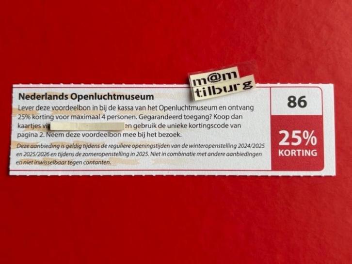 Bon 86 Nederlands Openluchtmuseum 25% korting, Tickets en Kaartjes, Musea, Drie personen of meer, Kortingskaart