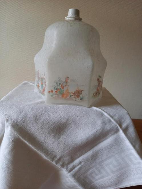 Art deco hanglamp met  Chinese afbeeldingen, Huis en Inrichting, Lampen | Hanglampen, Zo goed als nieuw, Minder dan 50 cm, Glas
