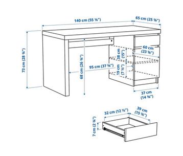 Zwarte Malm bureau (desk)  Ikea - Zo goed als nieuw! - afbeelding 7