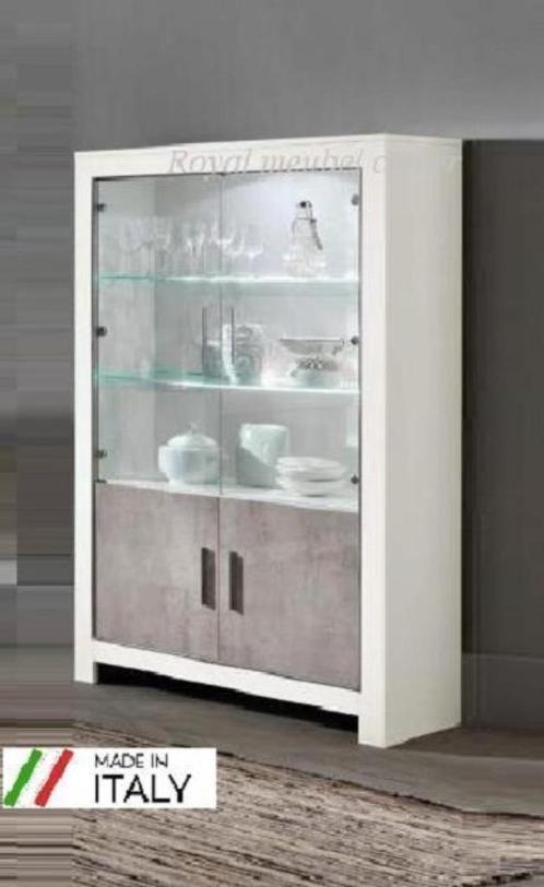Vitrinekast Mona Hoogglans wit zwart marmer -ACTIE-, Huis en Inrichting, Kasten | Vitrinekasten, Nieuw, 25 tot 50 cm, Glas, Ophalen of Verzenden