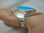 Zilveren royale ring met blauwe steen maat 16 nr.1306, Verzenden, Dame, Zilver, Zilver