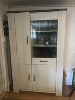 TE KOOP-Wit/grijs Vitrine Kast- met bij passend tafeltje, Ophalen, Gebruikt, 100 tot 150 cm, Grenenhout