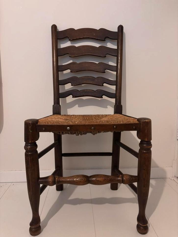 Boerenstoel/ ladderback, Huis en Inrichting, Stoelen, Gebruikt, Eén, Hout, Riet of Rotan, Overige materialen, Bruin, Ophalen of Verzenden