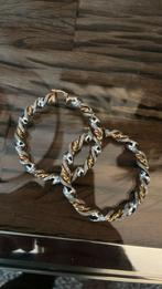 14K bicolor wokkel oorbellen, Ophalen, Zo goed als nieuw, Goud