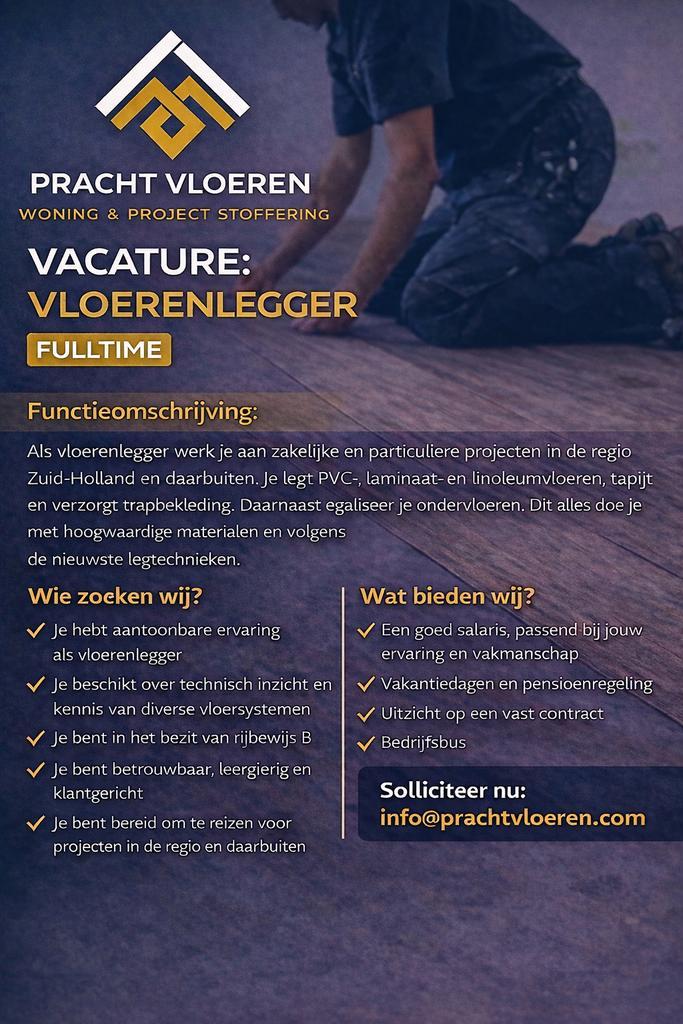 Vacature allround vloerenlegger, Vacatures, Vacatures | Bouwnijverheid, LBO / VMBO, Vanaf 1 jaar, Tijdelijk contract, 33 - 40 uur
