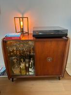 Vintage Drankkast met Verlichting & Bekleding, Huis en Inrichting, Kasten | Dressoirs, Gebruikt, 100 tot 150 cm, Ophalen of Verzenden