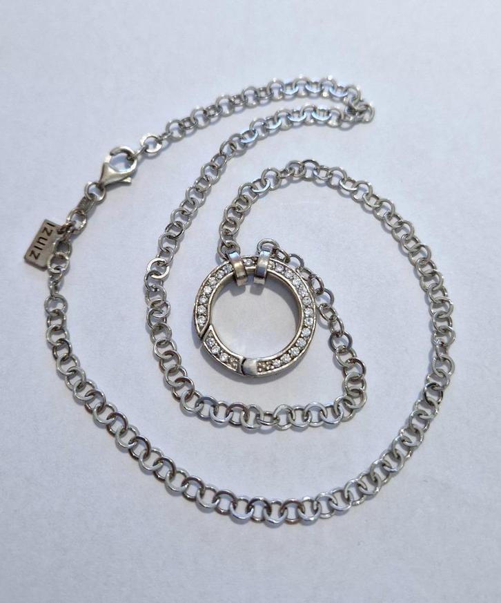 ZINZI zilveren (925) ketting + ZINZI zilveren (925) clipring, Sieraden, Tassen en Uiterlijk, Kettingen, Zo goed als nieuw, Zilver