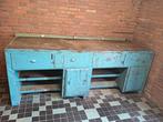 Stoere Industriële metalen werkbank, 2,5m breed, blauw, Ophalen