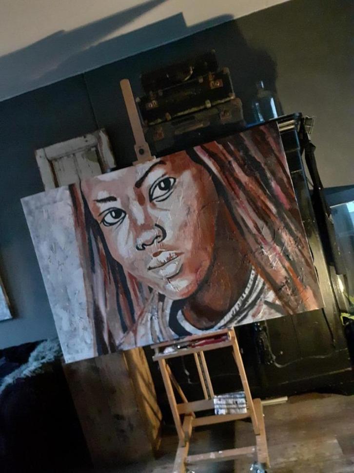 Het gezicht/rustig in kleur/lilly linda, Huis en Inrichting, Woonaccessoires | Schilderijen, Tekeningen en Foto's, Nieuw, Schilderij