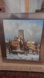 Twee schilderijen winter tafereel en stadgezicht, Antiek en Kunst, Ophalen
