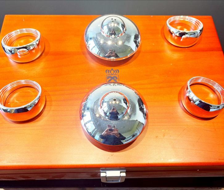 Verzilverd Peper- en Zoutstel + Servetringen, Antiek en Kunst, Antiek | Goud en Zilver, Zilver, Ophalen of Verzenden