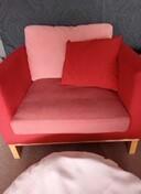 Mooie, 3 kleuren rode, fauteuil/loveseat IZGST, Huis en Inrichting, Fauteuils, Zo goed als nieuw, Stof, Overige materialen, 75 tot 100 cm