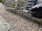 6 Tuinstoelen voor 25 euro hard/teak hout  grijze kussens, Ophalen of Verzenden, Gebruikt, Hout