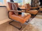 Set (2 stuks) cognac lederen fauteuils., Ophalen, Zo goed als nieuw, 50 tot 75 cm, Leer