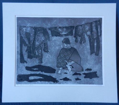 Aquatint / ets Waslijn Harry van Kruiningen ca. 1960 33x42cm, Antiek en Kunst, Kunst | Etsen en Gravures, Ophalen of Verzenden