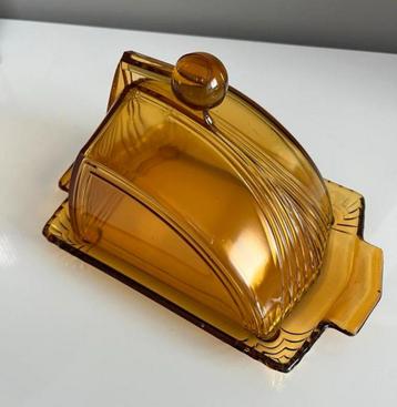 Art Deco Leerdam Copier amberkleur kaasstolp jaren 30 beschikbaar voor biedingen