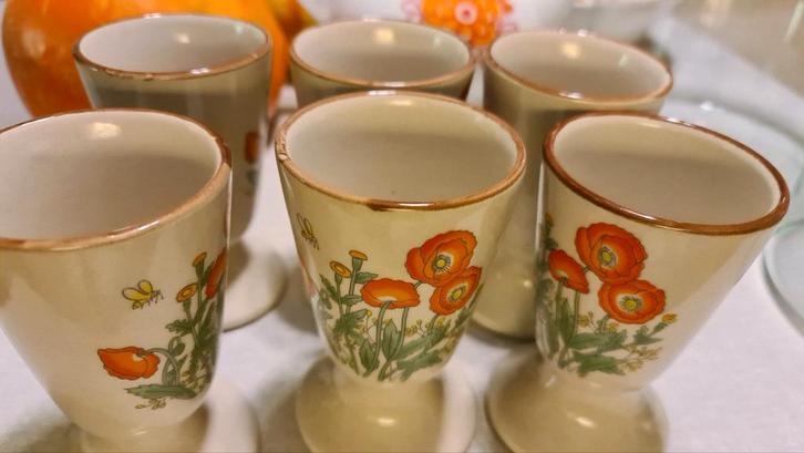 Vintage wildflower koffie bekers oranje bloem coree 6 stuks, Antiek en Kunst, Antiek | Servies compleet, Ophalen of Verzenden
