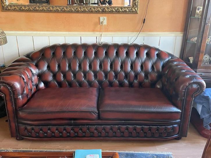 Chesterfield 3-zitsbank Nothingham voor €500,00, Huis en Inrichting, Banken | Bankstellen, Gebruikt, Rechte bank, Tweepersoons