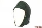 Vintage motor- cabrio- Pilotenmuts donker groen leer 54-56, Ophalen of Verzenden, Zo goed als nieuw, Maat 34 (XS) of kleiner, Muts