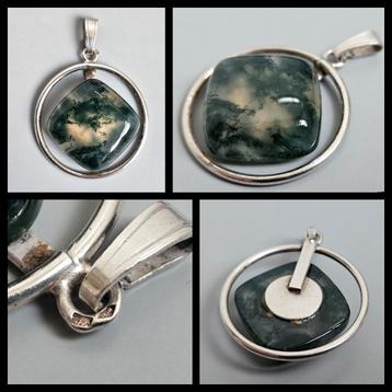 Zilver, zilveren design hanger met mosagaat  beschikbaar voor biedingen