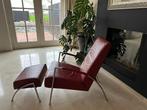 Roodleder design relax fauteuil Harvink incl hocker, Leer, Minder dan 75 cm, Design, Zo goed als nieuw