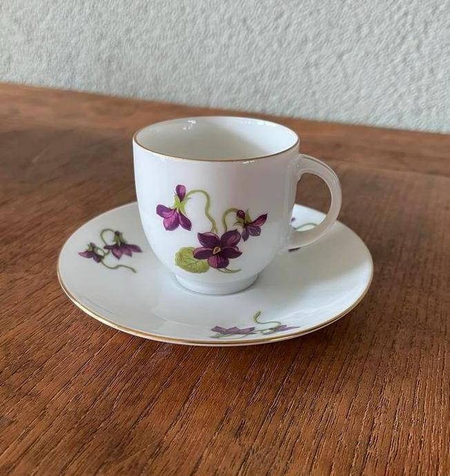 Mokka | espresso kop en schotel Königl. pr. Tettau porselein, Verzamelen, Porselein, Kristal en Bestek, Zo goed als nieuw, Kop en/of schotel