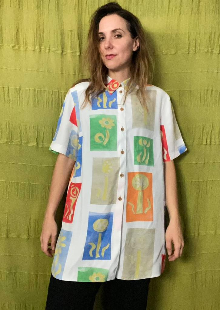 Vintage blouse / shirt - Jaren 90 - print - 44/XXL, Kleding | Dames, Blouses en Tunieken, Gedragen, Maat 42/44 (L), Overige kleuren