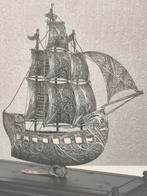Antiek zilver filigrain schip op houten sokkel, Ophalen of Verzenden, Zilver