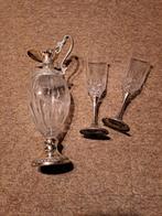 Karaf  met 2 glazen met verzilverde voet, Antiek en Kunst, Antiek | Glas en Kristal, Ophalen of Verzenden